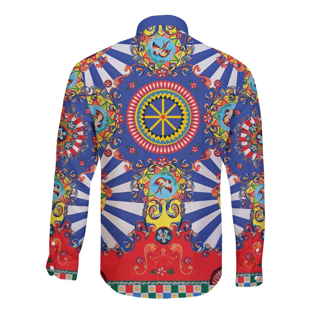 Sicily Italy Carretto Siciliano Long Sleeve Button Shirt Sicilian Cart Floral Patterns