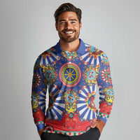 Sicily Italy Carretto Siciliano Long Sleeve Polo Shirt Sicilian Cart Floral Patterns
