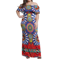 Sicily Italy Carretto Siciliano Off Shoulder Maxi Dress Sicilian Cart Floral Patterns