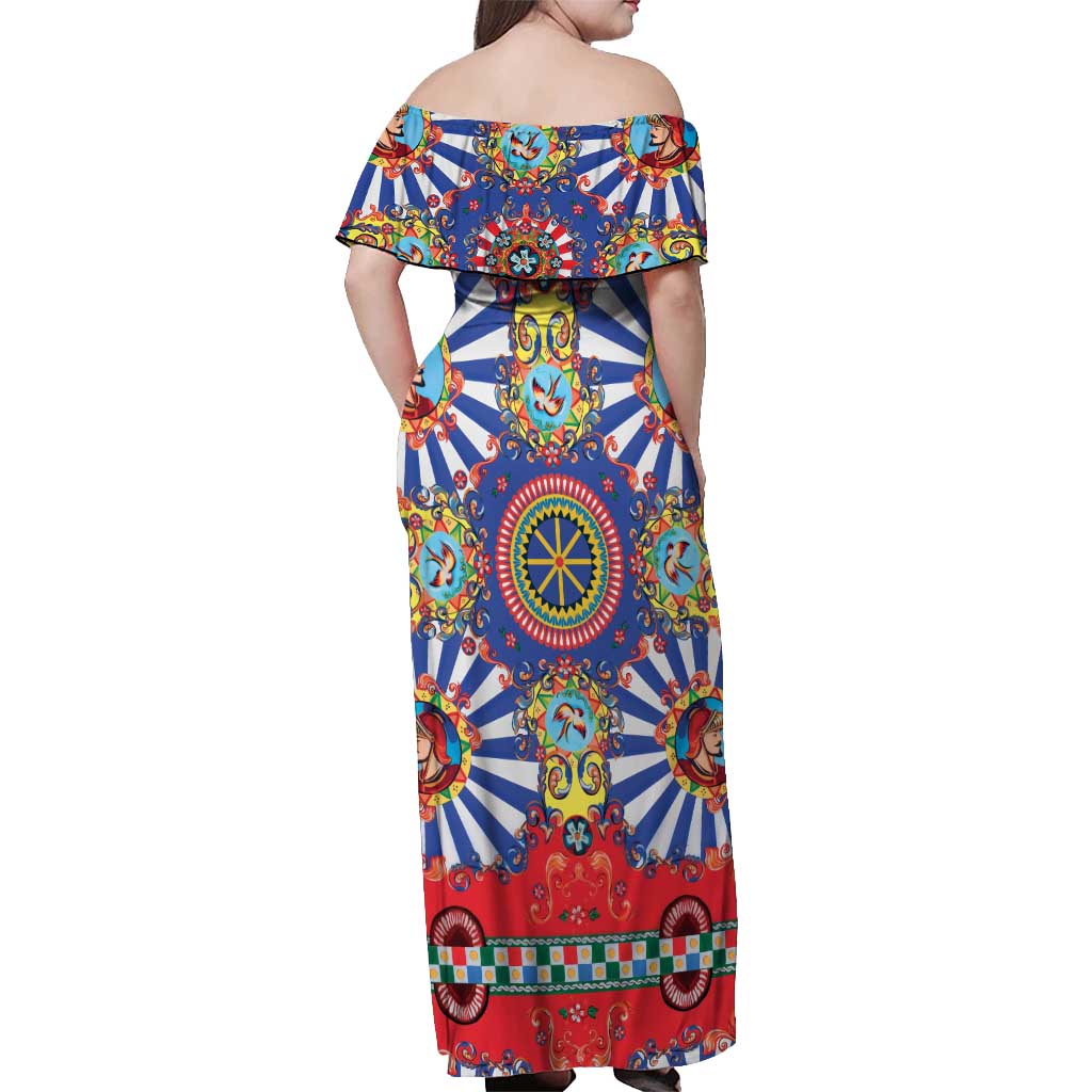 Sicily Italy Carretto Siciliano Off Shoulder Maxi Dress Sicilian Cart Floral Patterns