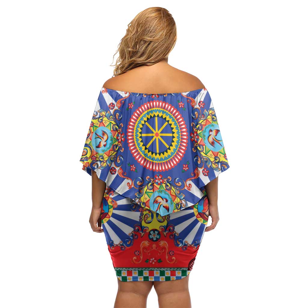 Sicily Italy Carretto Siciliano Off Shoulder Short Dress Sicilian Cart Floral Patterns