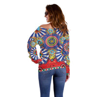 Sicily Italy Carretto Siciliano Off Shoulder Sweater Sicilian Cart Floral Patterns