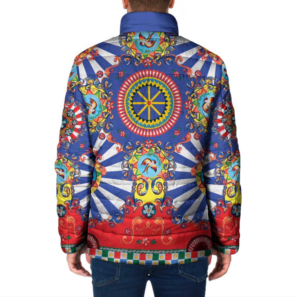 Sicily Italy Carretto Siciliano Padded Jacket Sicilian Cart Floral Patterns