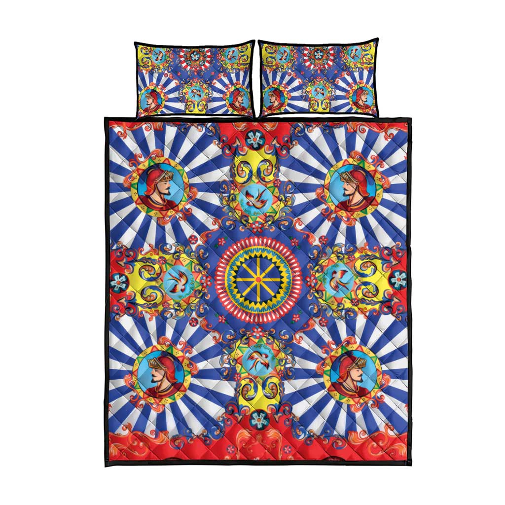 Sicily Italy Carretto Siciliano Quilt Bed Set Sicilian Cart Floral Patterns