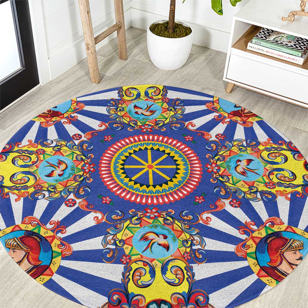 Sicily Italy Carretto Siciliano Round Carpet Sicilian Cart Floral Patterns