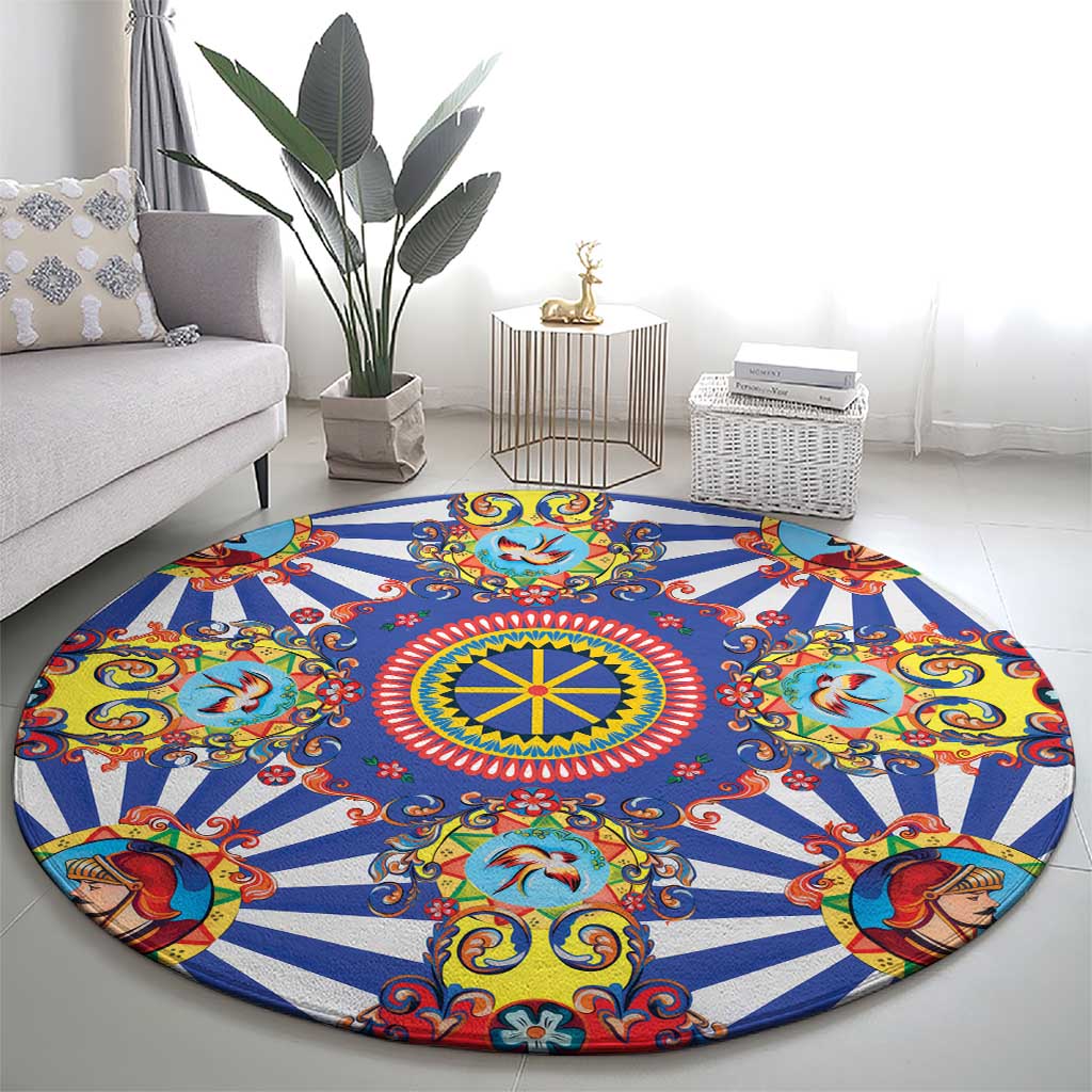 Sicily Italy Carretto Siciliano Round Carpet Sicilian Cart Floral Patterns