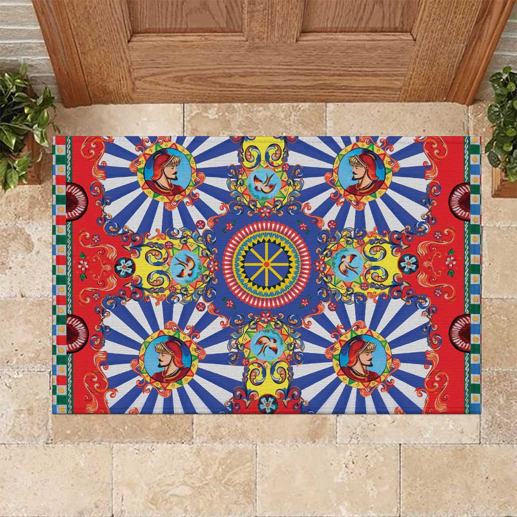Sicily Italy Carretto Siciliano Rubber Doormat Sicilian Cart Floral Patterns