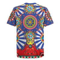 Sicily Italy Carretto Siciliano Rugby Jersey Sicilian Cart Floral Patterns