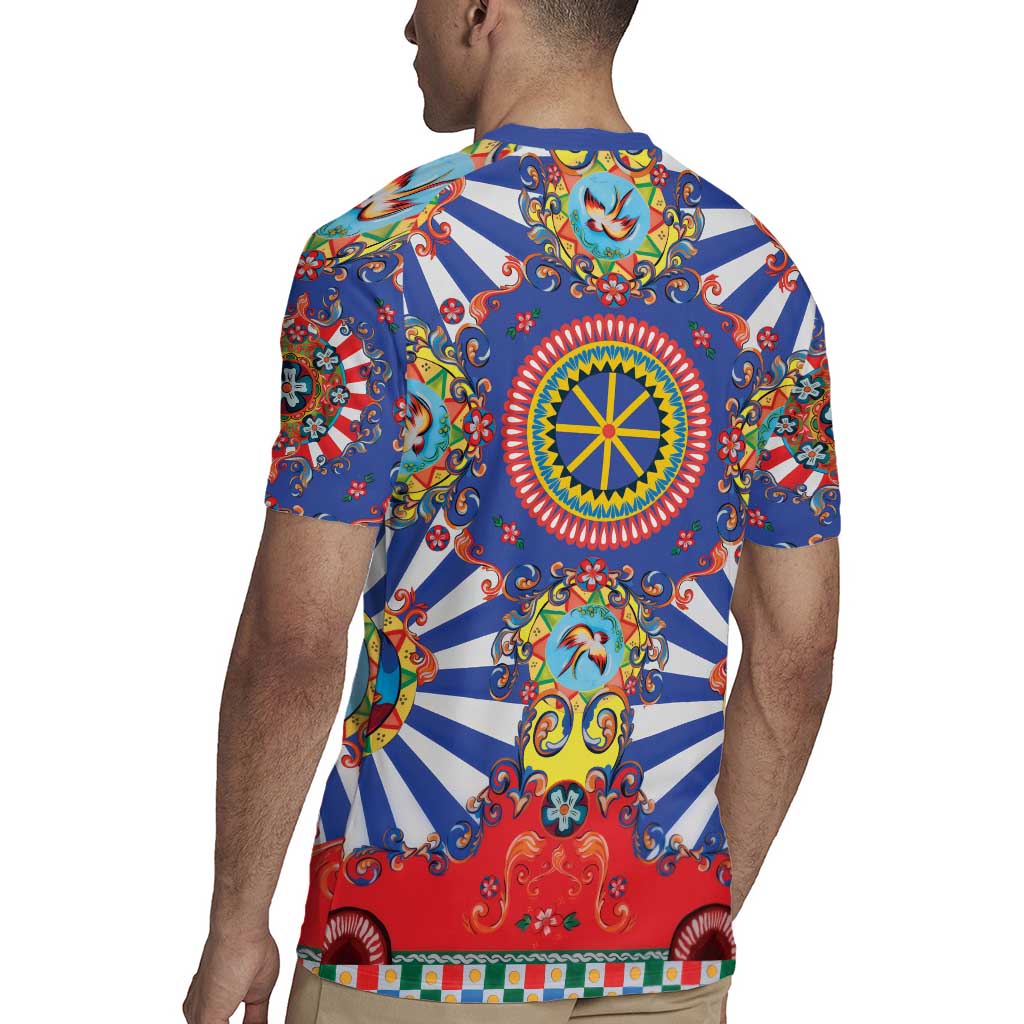 Sicily Italy Carretto Siciliano Rugby Jersey Sicilian Cart Floral Patterns