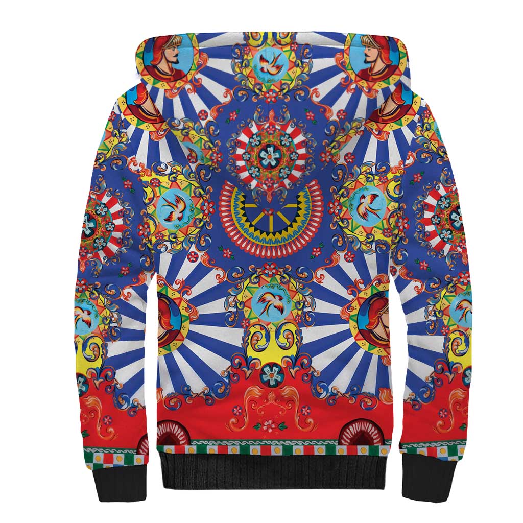Sicily Italy Carretto Siciliano Sherpa Hoodie Sicilian Cart Floral Patterns