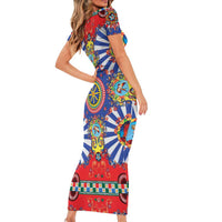 Sicily Italy Carretto Siciliano Short Sleeve Bodycon Dress Sicilian Cart Floral Patterns