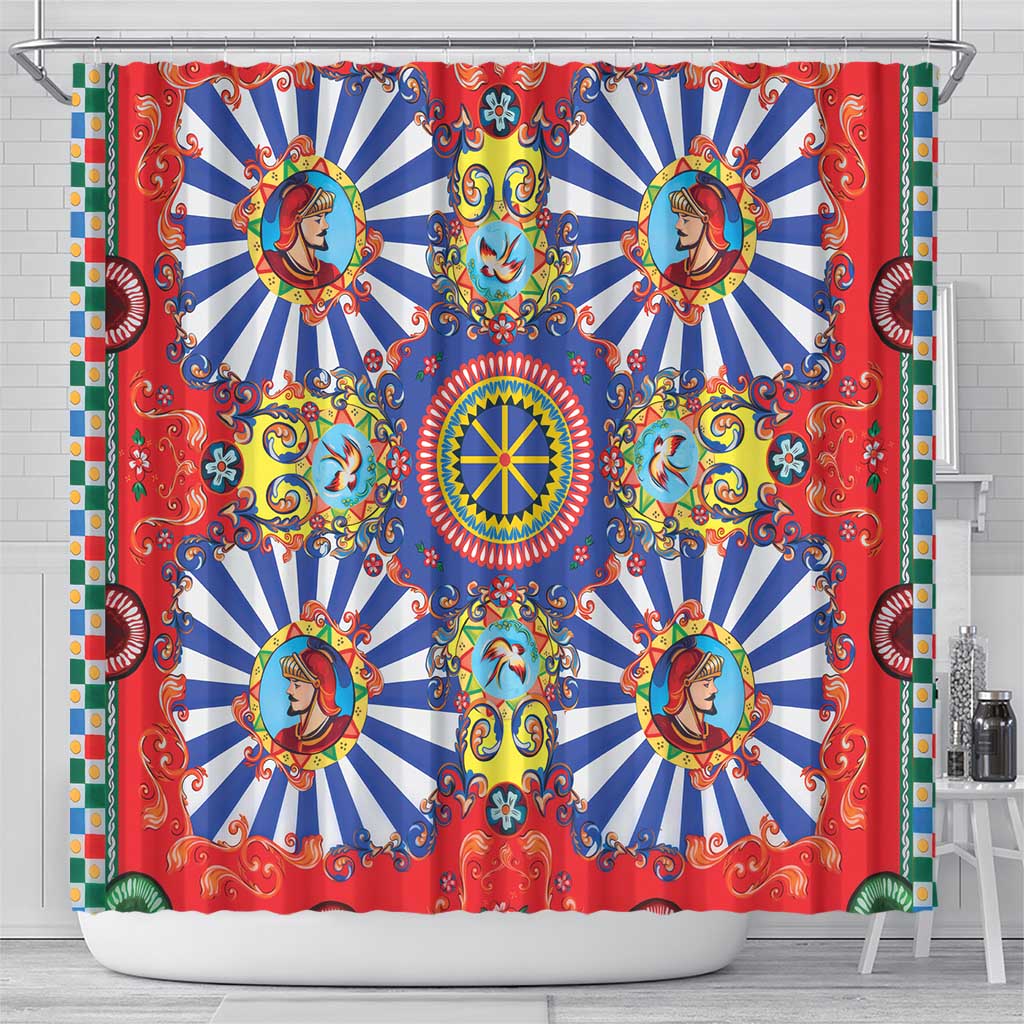 Sicily Italy Carretto Siciliano Shower Curtain Sicilian Cart Floral Patterns