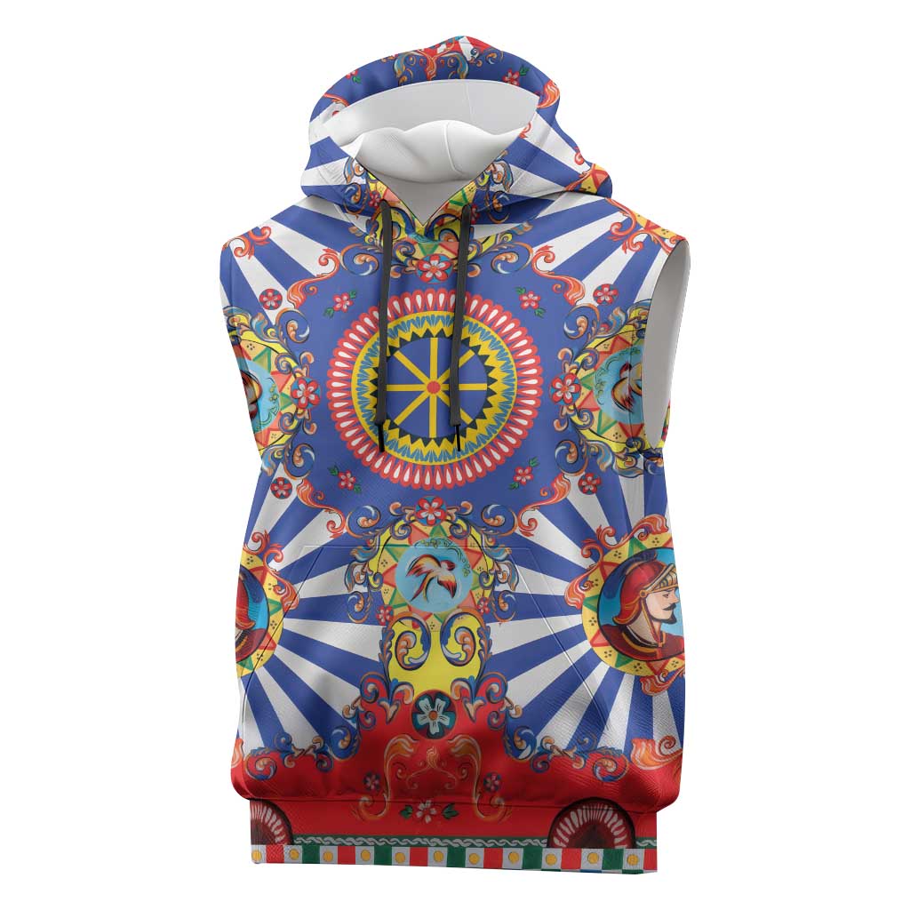 Sicily Italy Carretto Siciliano Sleeveless Hoodie Sicilian Cart Floral Patterns