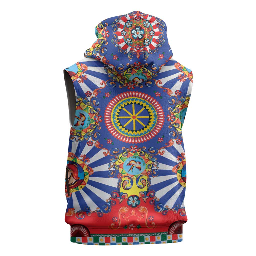 Sicily Italy Carretto Siciliano Sleeveless Hoodie Sicilian Cart Floral Patterns