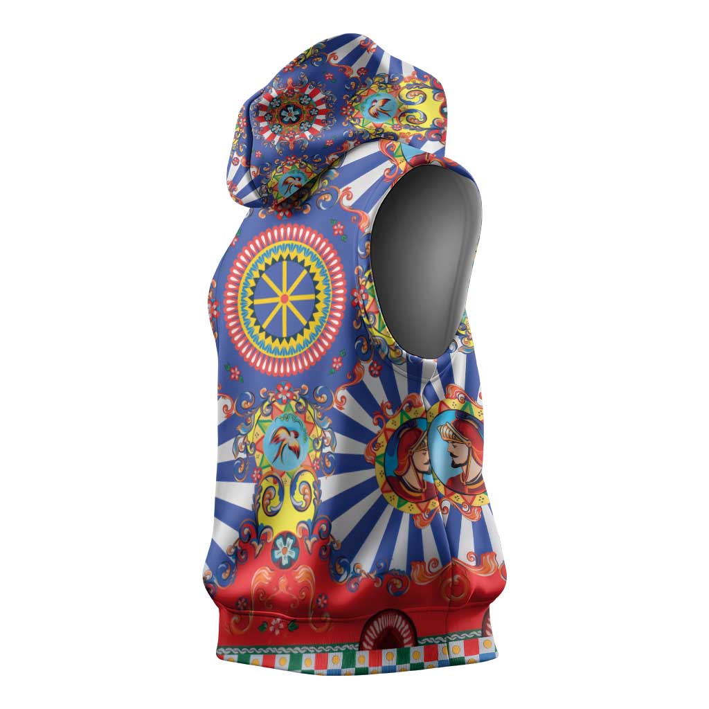 Sicily Italy Carretto Siciliano Sleeveless Hoodie Sicilian Cart Floral Patterns
