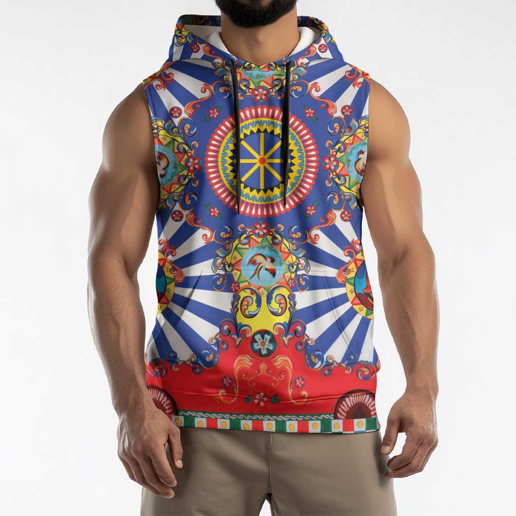 Sicily Italy Carretto Siciliano Sleeveless Hoodie Sicilian Cart Floral Patterns