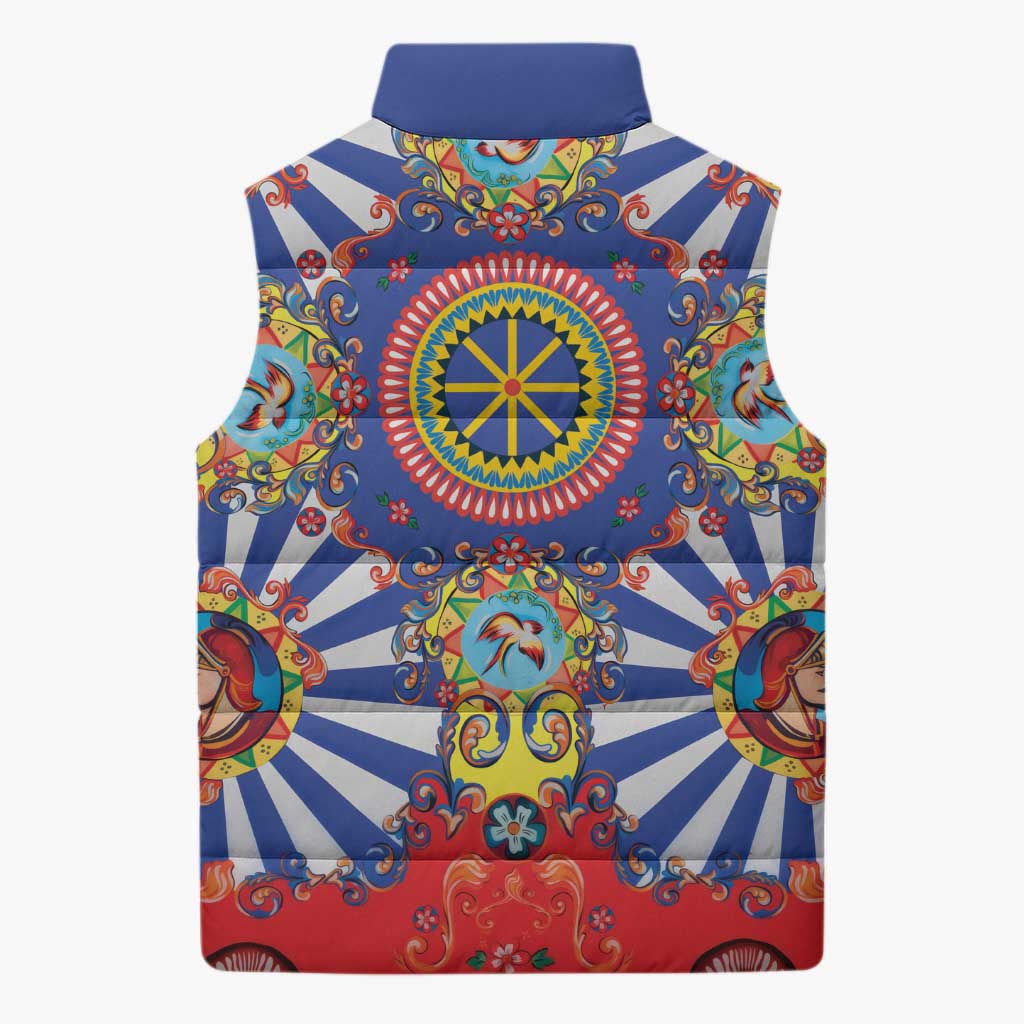 Sicily Italy Carretto Siciliano Sleeveless Puffer Jacket Sicilian Cart Floral Patterns