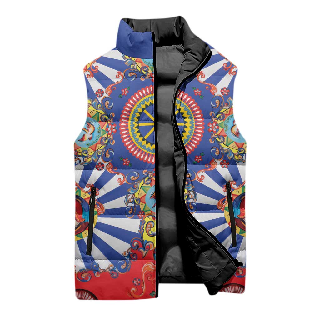 Sicily Italy Carretto Siciliano Sleeveless Puffer Jacket Sicilian Cart Floral Patterns