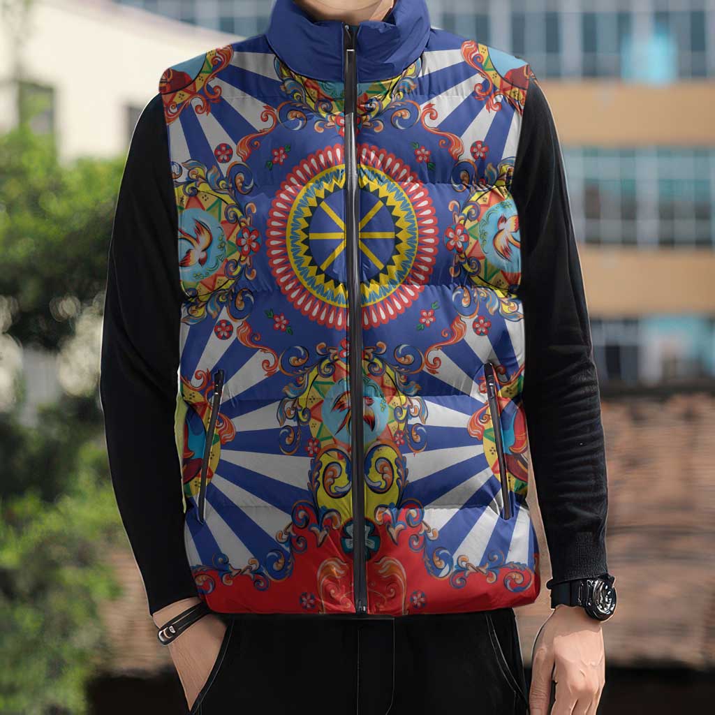 Sicily Italy Carretto Siciliano Sleeveless Puffer Jacket Sicilian Cart Floral Patterns