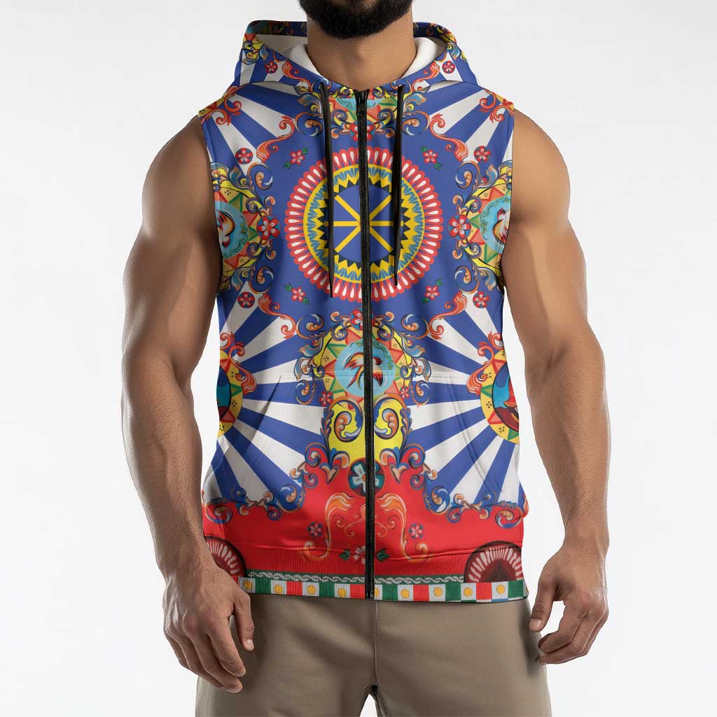 Sicily Italy Carretto Siciliano Sleeveless Zip Hoodie Sicilian Cart Floral Patterns