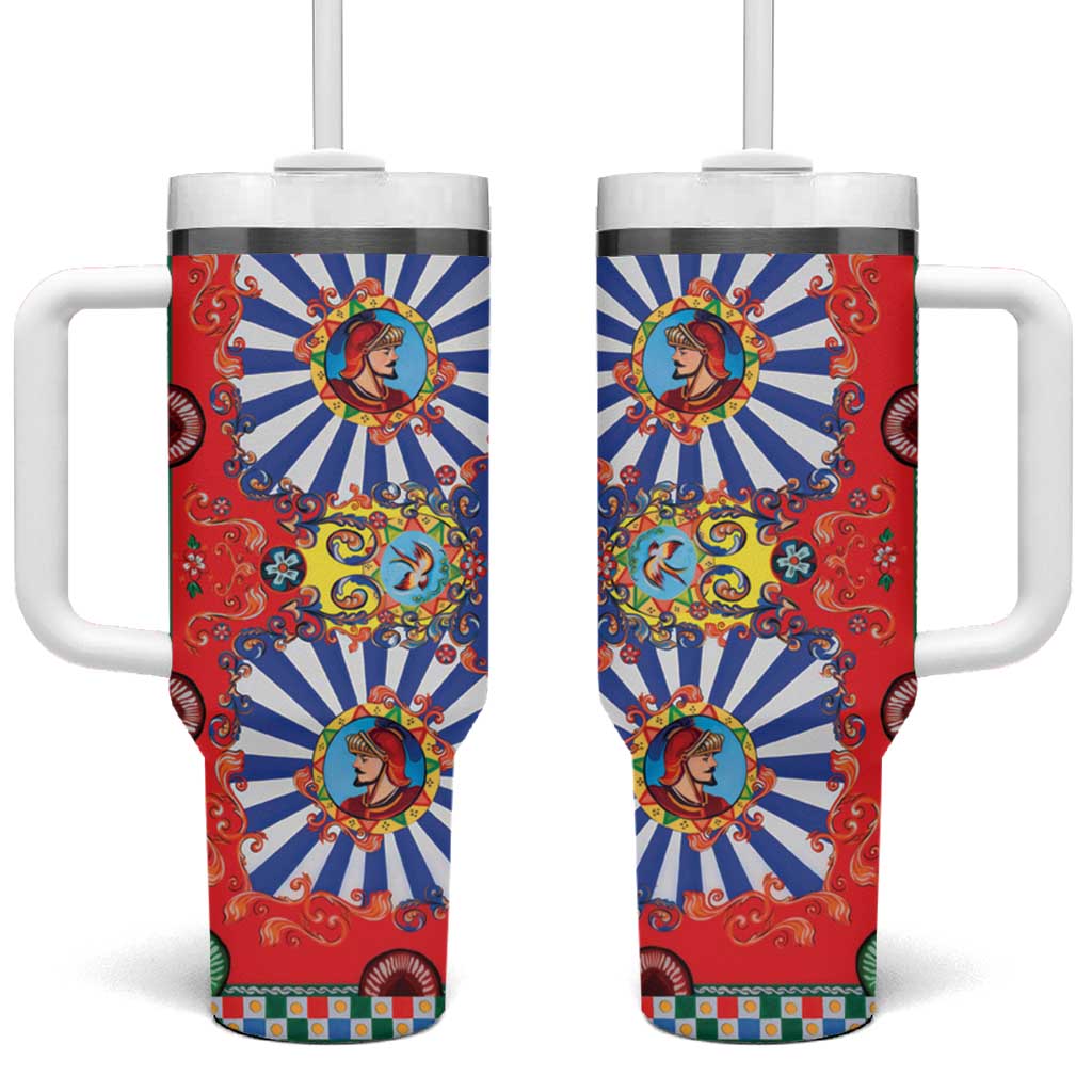 Sicily Italy Carretto Siciliano Tumbler With Handle Sicilian Cart Floral Patterns