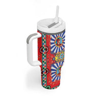Sicily Italy Carretto Siciliano Tumbler With Handle Sicilian Cart Floral Patterns