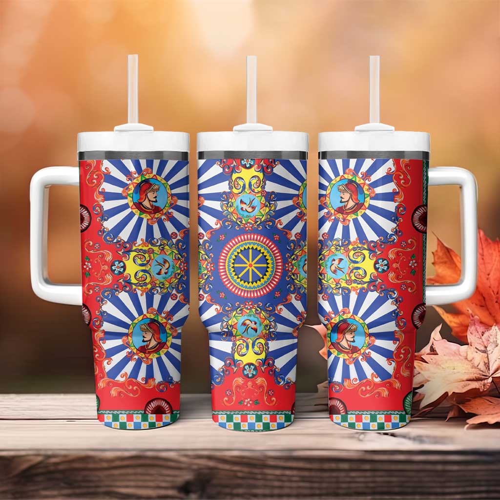 Sicily Italy Carretto Siciliano Tumbler With Handle Sicilian Cart Floral Patterns