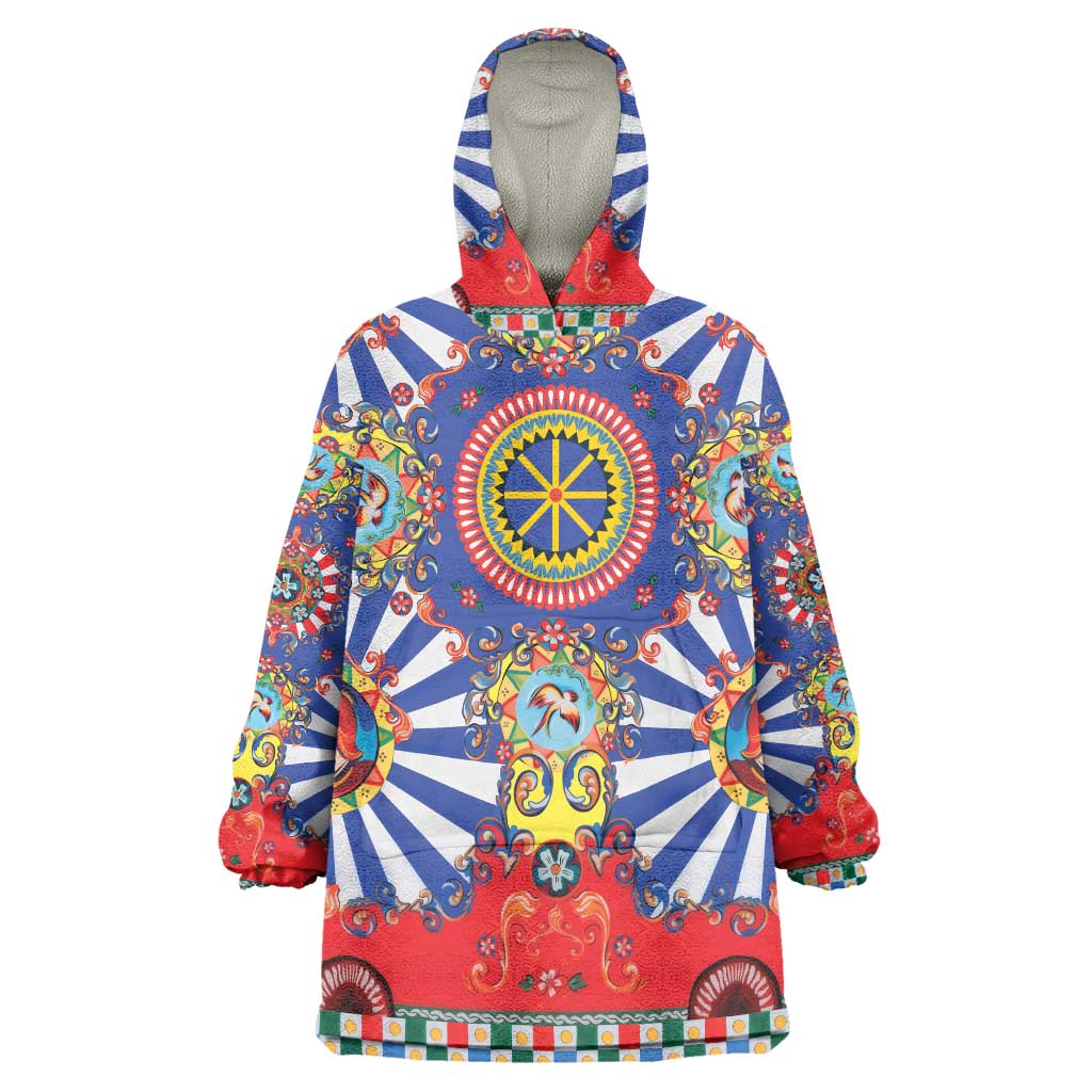 Sicily Italy Carretto Siciliano Wearable Blanket Hoodie Sicilian Cart Floral Patterns