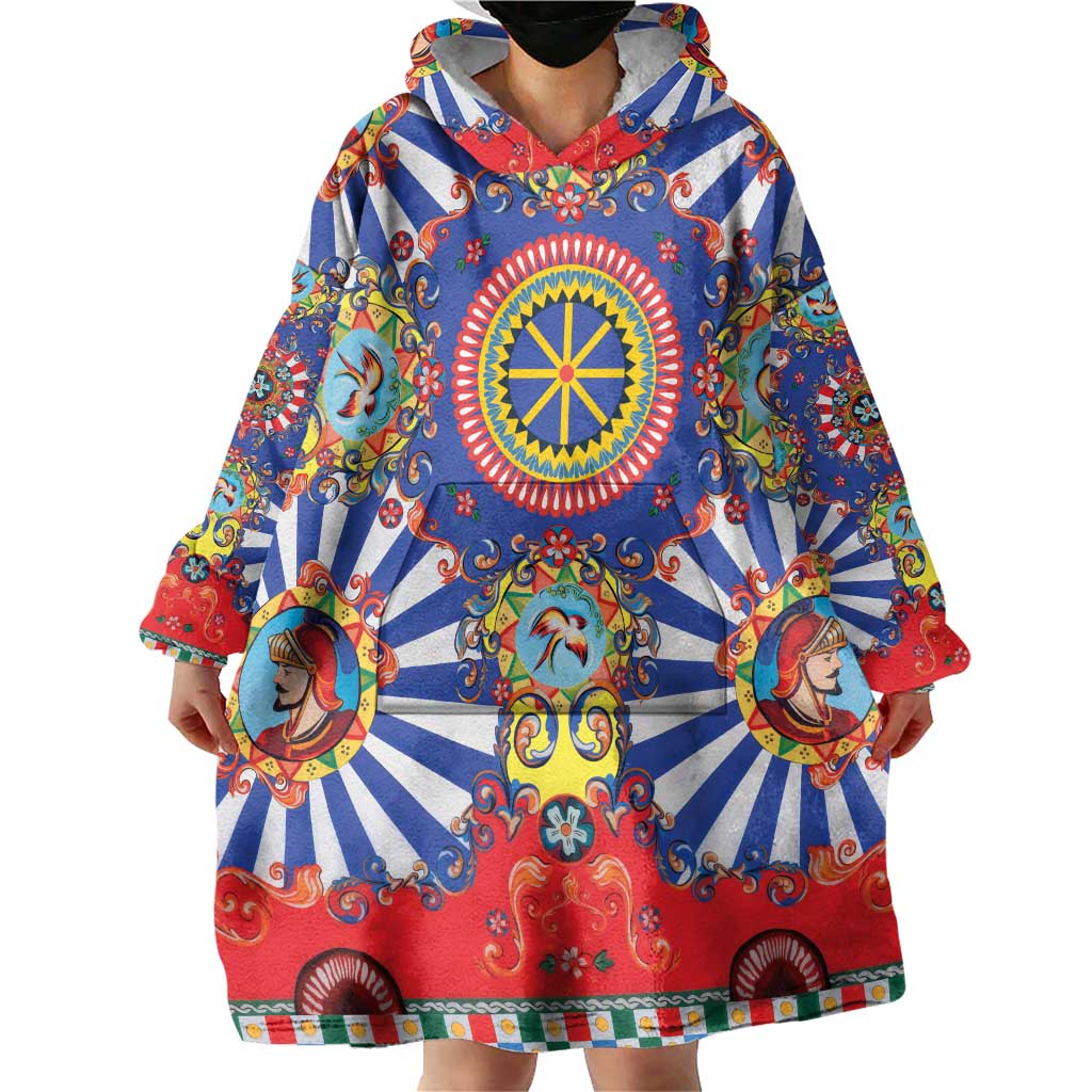 Sicily Italy Carretto Siciliano Wearable Blanket Hoodie Sicilian Cart Floral Patterns
