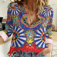 Sicily Italy Carretto Siciliano Women Casual Shirt Sicilian Cart Floral Patterns