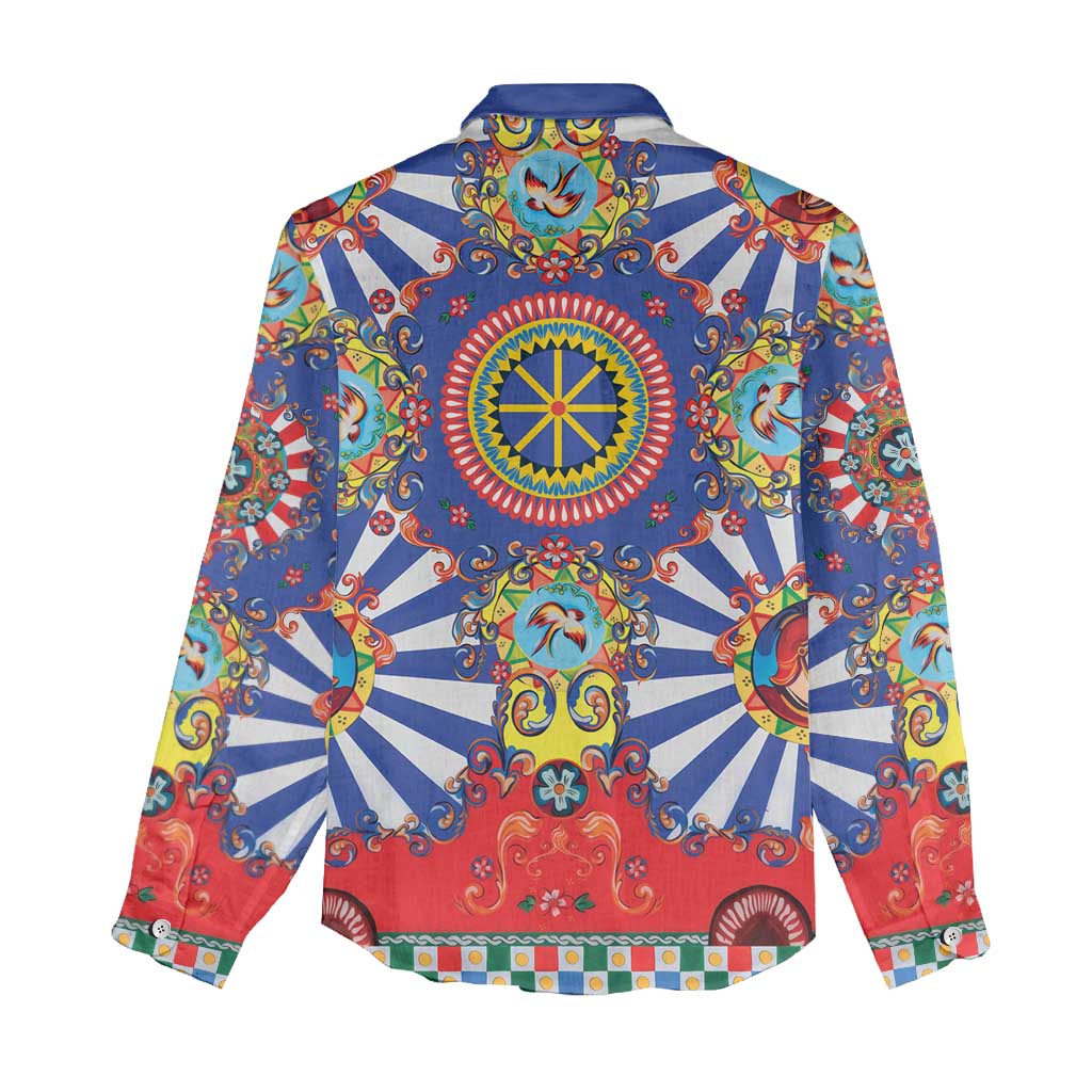 Sicily Italy Carretto Siciliano Women Casual Shirt Sicilian Cart Floral Patterns