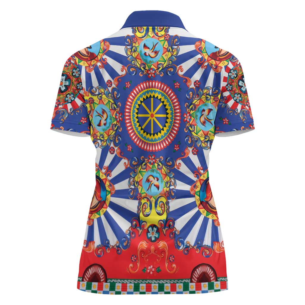Sicily Italy Carretto Siciliano Women Polo Shirt Sicilian Cart Floral Patterns