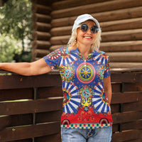 Sicily Italy Carretto Siciliano Women Polo Shirt Sicilian Cart Floral Patterns