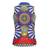 Sicily Italy Carretto Siciliano Women Sleeveless Polo Shirt Sicilian Cart Floral Patterns