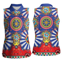 Sicily Italy Carretto Siciliano Women Sleeveless Polo Shirt Sicilian Cart Floral Patterns