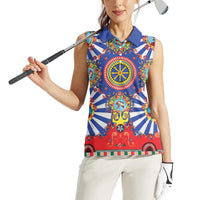 Sicily Italy Carretto Siciliano Women Sleeveless Polo Shirt Sicilian Cart Floral Patterns