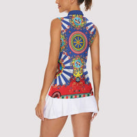 Sicily Italy Carretto Siciliano Women Sleeveless Polo Shirt Sicilian Cart Floral Patterns