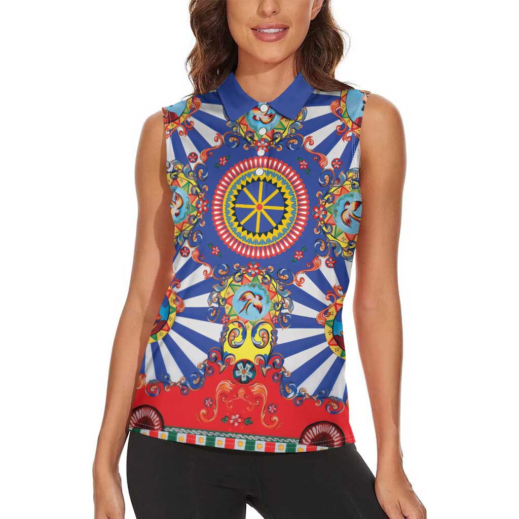 Sicily Italy Carretto Siciliano Women Sleeveless Polo Shirt Sicilian Cart Floral Patterns