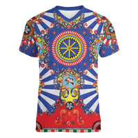 Sicily Italy Carretto Siciliano Women V-Neck T-Shirt Sicilian Cart Floral Patterns