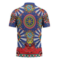 Sicily Italy Carretto Siciliano Zipper Polo Shirt Sicilian Cart Floral Patterns