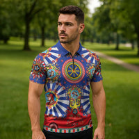 Sicily Italy Carretto Siciliano Zipper Polo Shirt Sicilian Cart Floral Patterns