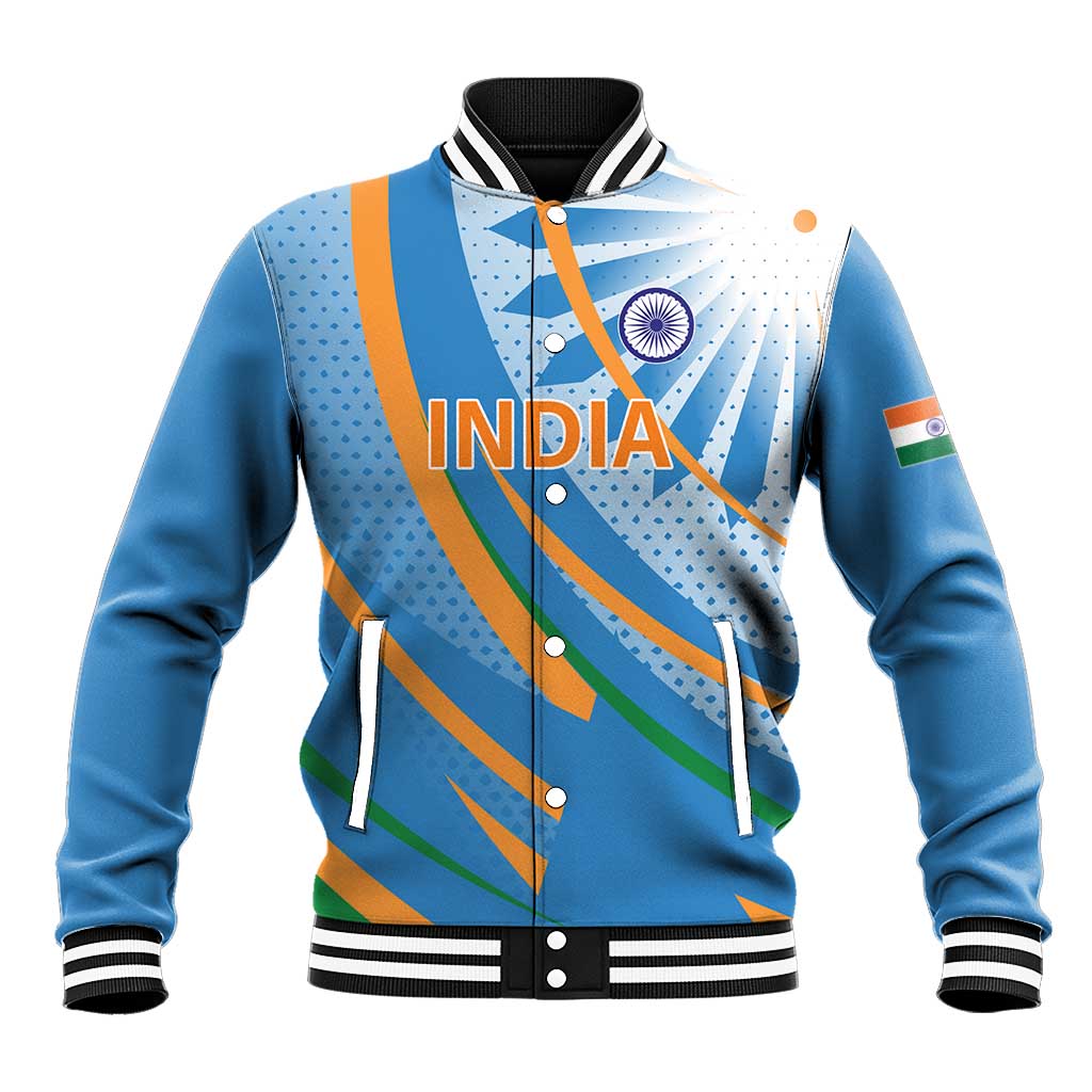 Custom India Cricket Baseball Jacket Tricolor with Ashoka Chakra