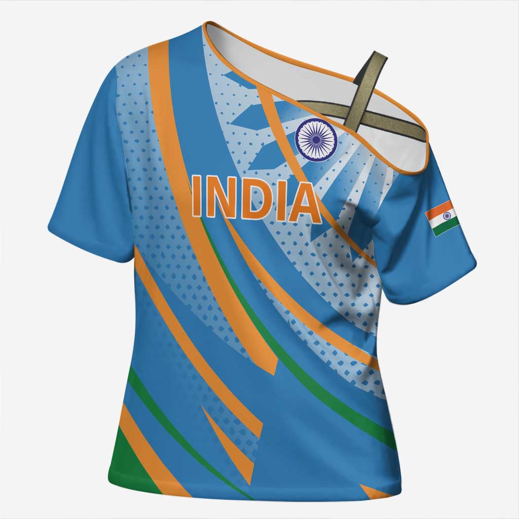Custom India Cricket Cross Shoulder Shirt Tricolor with Ashoka Chakra