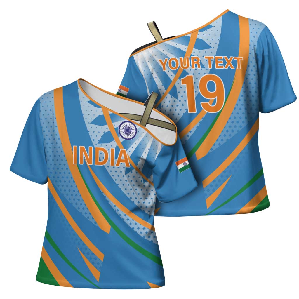 Custom India Cricket Cross Shoulder Shirt Tricolor with Ashoka Chakra