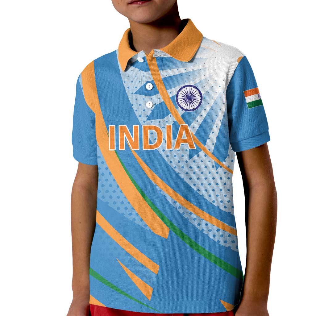 Custom India Cricket Kid Polo Shirt Tricolor with Ashoka Chakra