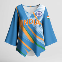 Custom India Cricket Kimono Sleeve Blouse Tricolor with Ashoka Chakra