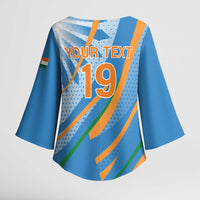 Custom India Cricket Kimono Sleeve Blouse Tricolor with Ashoka Chakra