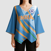 Custom India Cricket Kimono Sleeve Blouse Tricolor with Ashoka Chakra