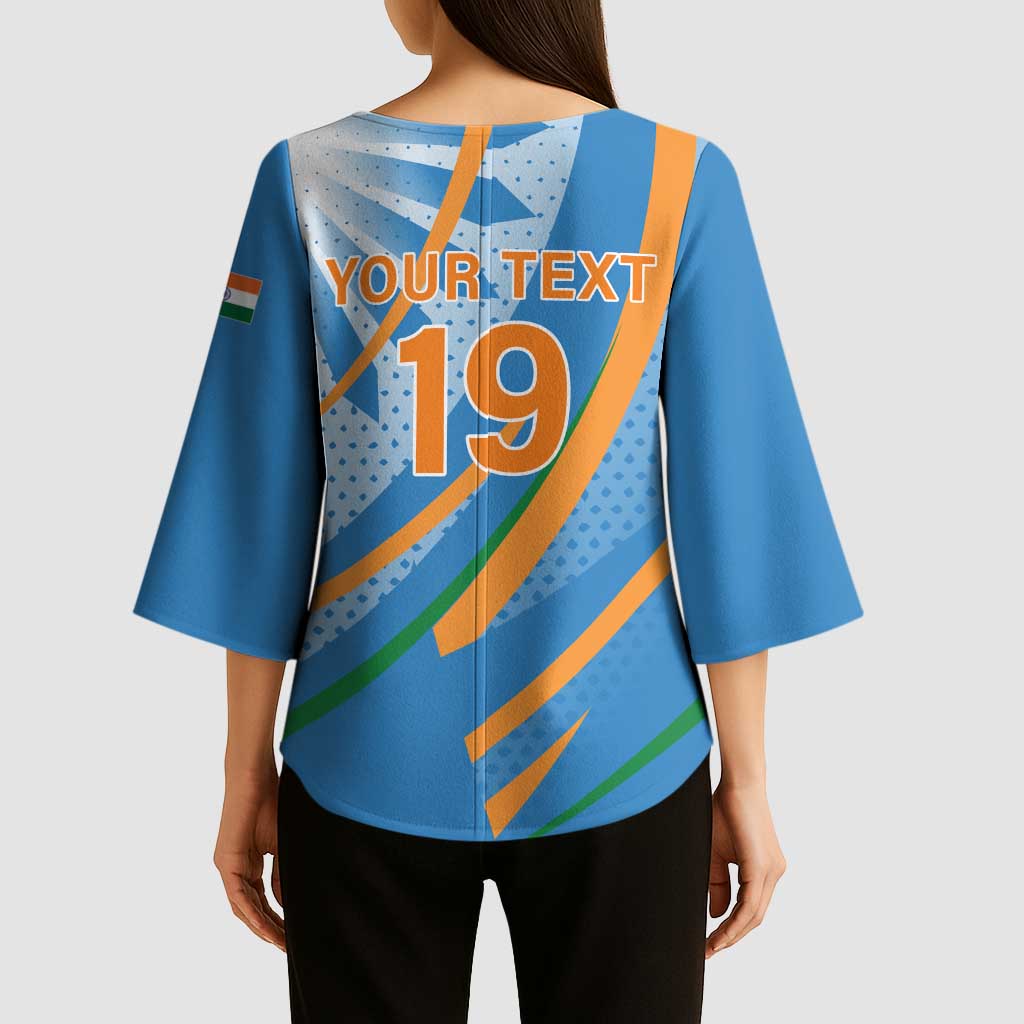 Custom India Cricket Kimono Sleeve Blouse Tricolor with Ashoka Chakra