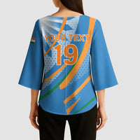 Custom India Cricket Kimono Sleeve Blouse Tricolor with Ashoka Chakra